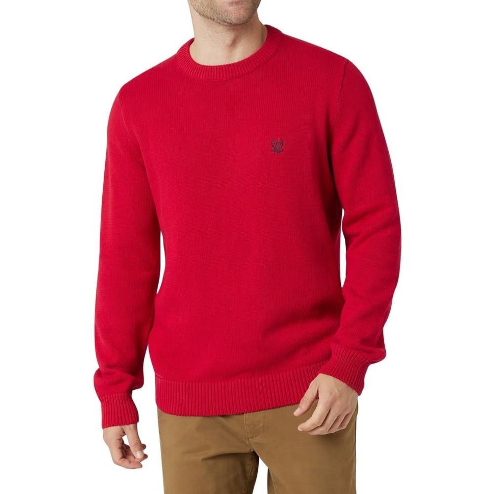 Chaps Crewneck Sweater Mens XL Red Embroidered Crest Logo Cotton Blend Pullover